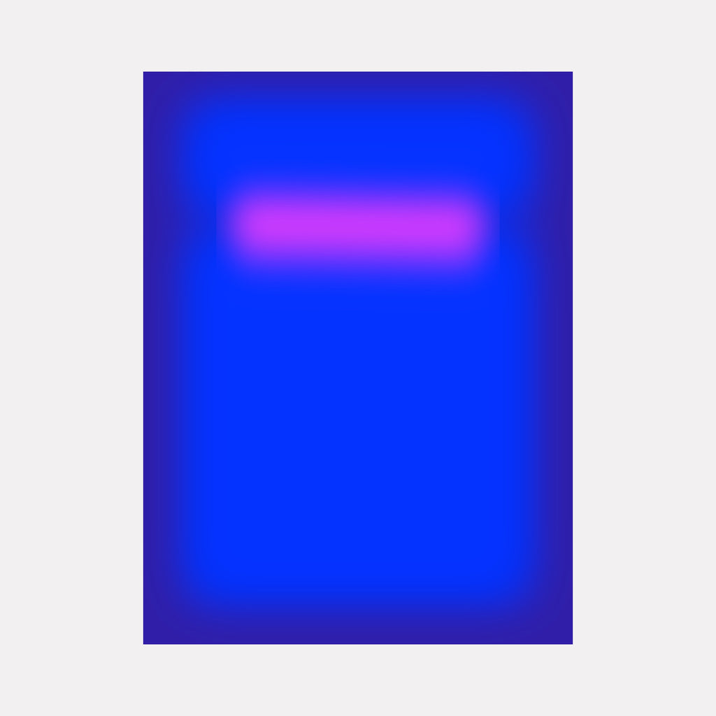 Glow by Harold Herb features a minimalist abstract design with a luminous horizontal pink bar glowing against a deep, rich blue background. The composition radiates a serene light effect, evoking a sense of calm and subtle energy in a sleek, modern aesthetic.