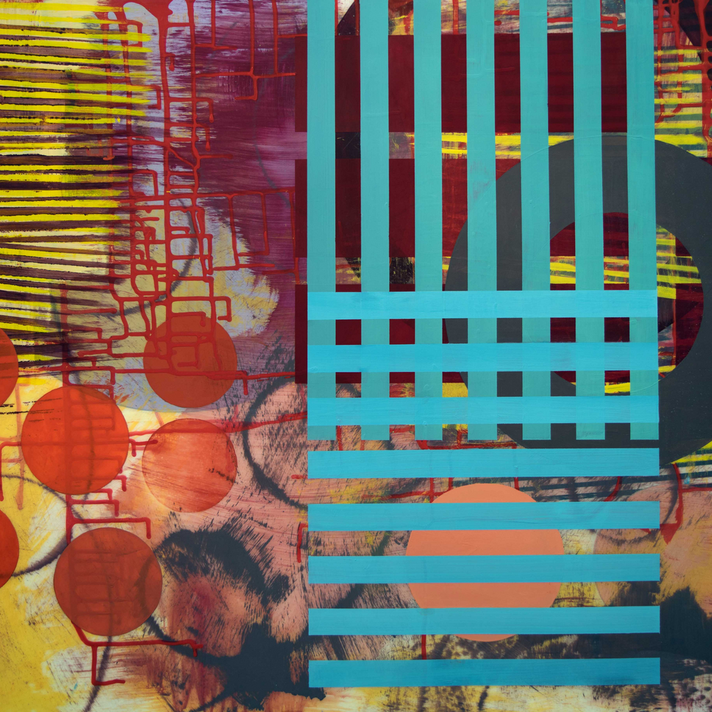 White Smoke Untitled (blue grid/orange dots)