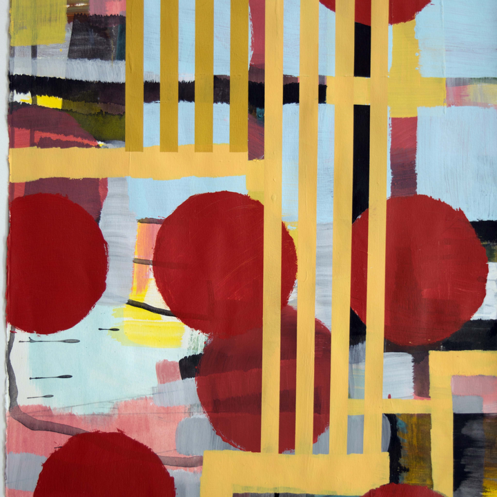 Dark Khaki Untitled (red dots - yellow bars)