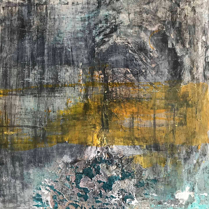 An original abstract mix media painting by Sinejan Kilic Buchina an artist who has exhibited in New York, titled Necessary Ingredients 5-8