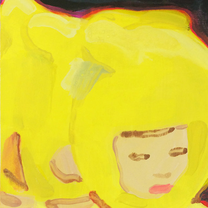 Detail of an original acrylic portrait painting by Michelle Selwa, an artist who has exhibited in New York, titled 20471120 Fall/Winter 1999