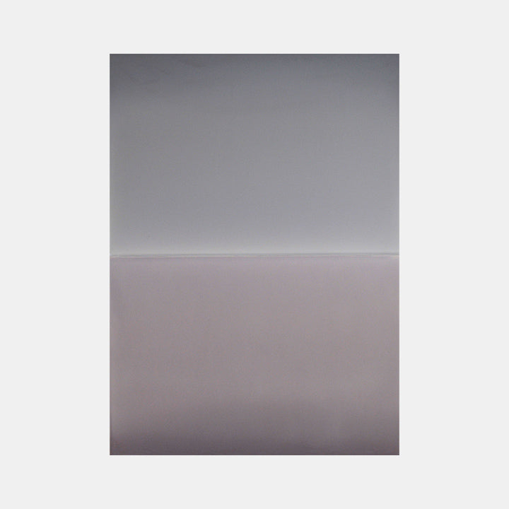 The artwork 'Gray No.2' by Susan English features a minimalist composition divided horizontally into two distinct shades of gray. The upper section displays a lighter pewter tone while the lower portion transitions into a deeper, warmer gray, creating a subtle atmospheric gradient. The tinted polymer on panel creates a smooth, reflective surface with a sophisticated contemporary aesthetic.