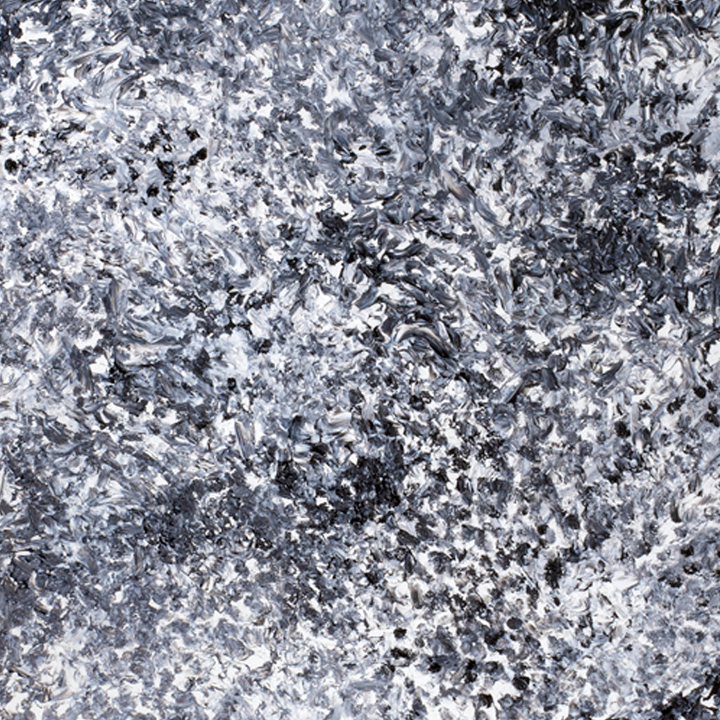 The artwork 'Hollywood Hills' by Camilla Webster features a dynamic abstract composition with swirling patterns in monochromatic shades of black, white, and gray. The acrylic on canvas piece showcases a textured, expressive brushwork creating a misty, atmospheric effect reminiscent of stormy skies or turbulent waters, spanning 48 x 72 inches.