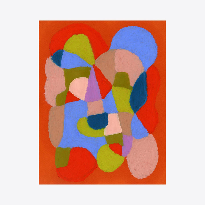 The artwork Red Orange With Blue, Green, Peach (Print) by Alicia Little.
