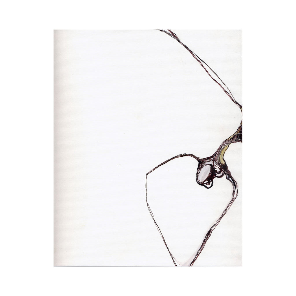 The artwork 'Heart Pincers' by Susan Rowe Harrison features a minimalist ink drawing on white paper, depicting delicate black lines forming an abstract heart-like shape with pincer-like extensions. The composition showcases fluid brushwork and negative space, rendered with precise yet organic strokes in a contemporary style.