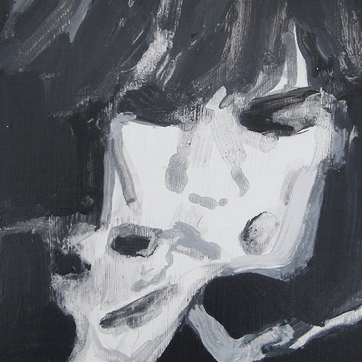 An original black and white portrait of a singer by Michelle Selwa, an artist who has exhibited in New York titled Public Image Ltd - Metal Box