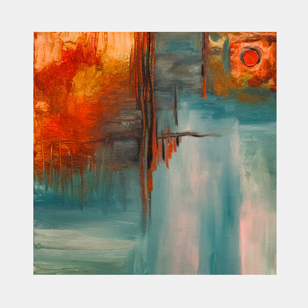An original oil painting by Rita BasuMallick an artist who has exhibited in New York, titled Vibrant (Sunrise)