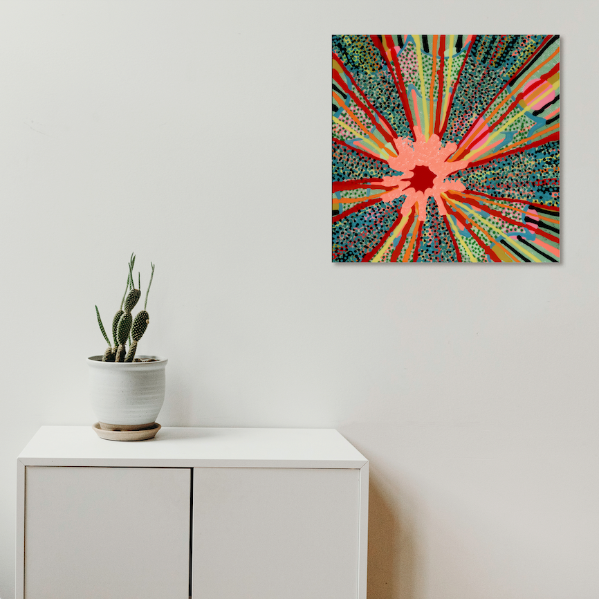 Light Gray Untitled (Red center w/rays)