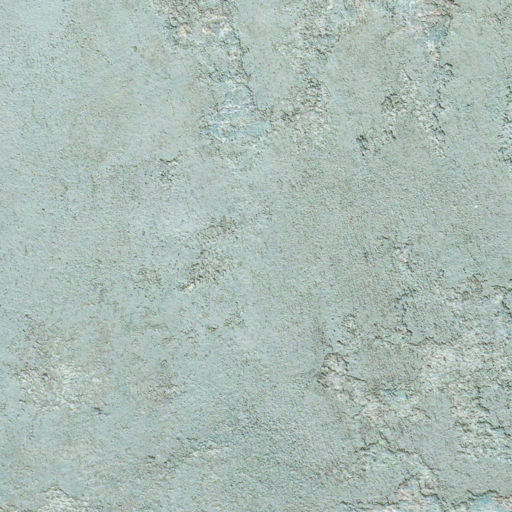 The artwork 'Sediment VIII' by Jacqueline Ferrante features a textured abstract composition in soft seafoam green with mottled concrete-like surfaces. The piece showcases a natural weathered appearance with varying depths and gradients, creating an organic pattern reminiscent of eroded stone or mineral deposits. Created with acrylic and concrete on birch panel.