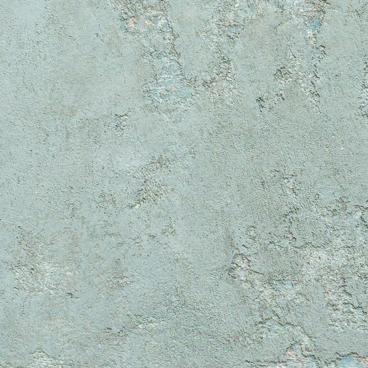 The artwork 'Sediment VIII' by Jacqueline Ferrante features a textured abstract composition in soft seafoam green with mottled concrete-like surfaces. The piece showcases a natural weathered appearance with varying depths and gradients, creating an organic pattern reminiscent of eroded stone or mineral deposits. Created with acrylic and concrete on birch panel.