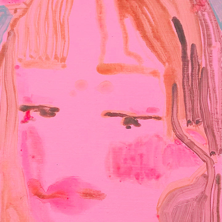 An original neon pink portrait of a woman by Michelle Selwa, an artist who has exhibited in New York titled Self Portrait (pink)