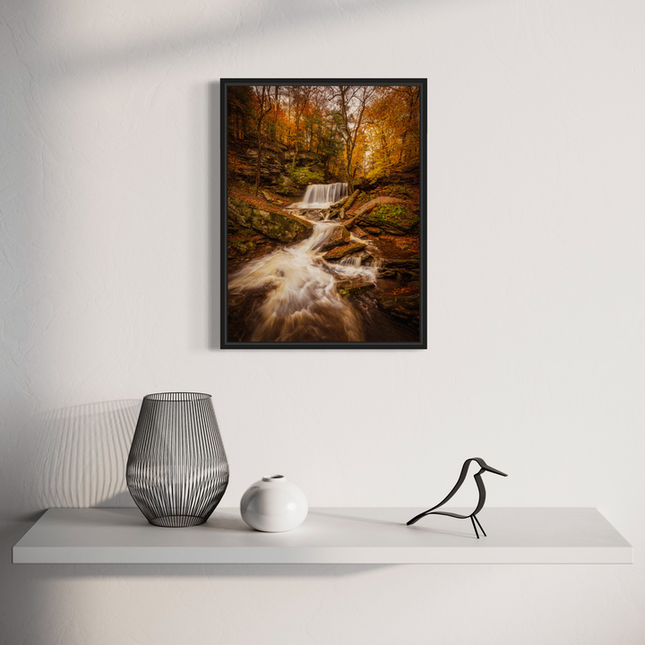 A photo of the artwork Whispering Water, by Dennis Maida, hanging on a wall.