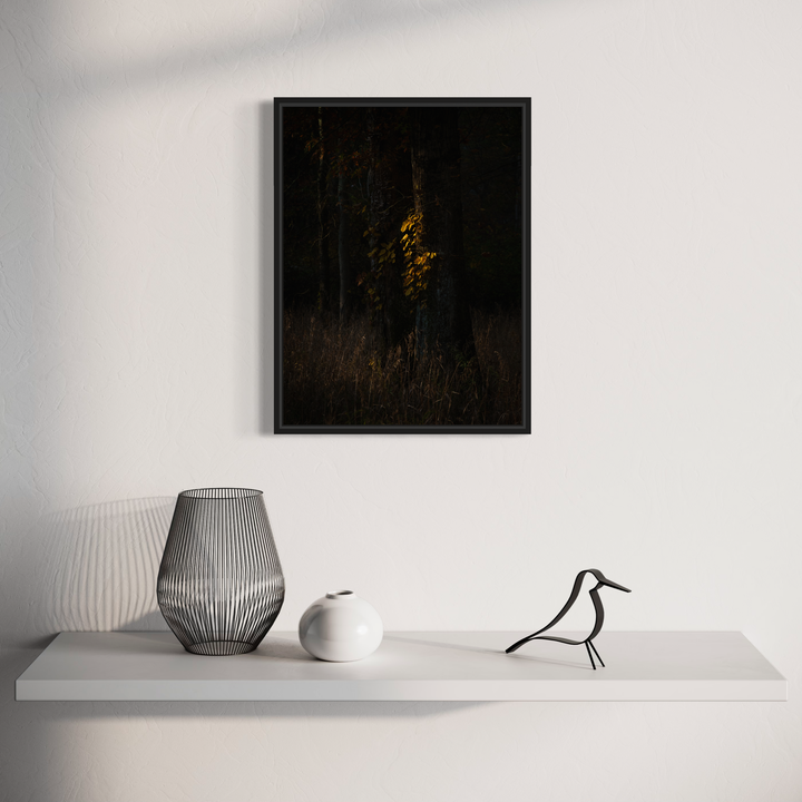 A photo of the artwork Whisper's of Autumn, by Dennis Maida, hanging on a wall.