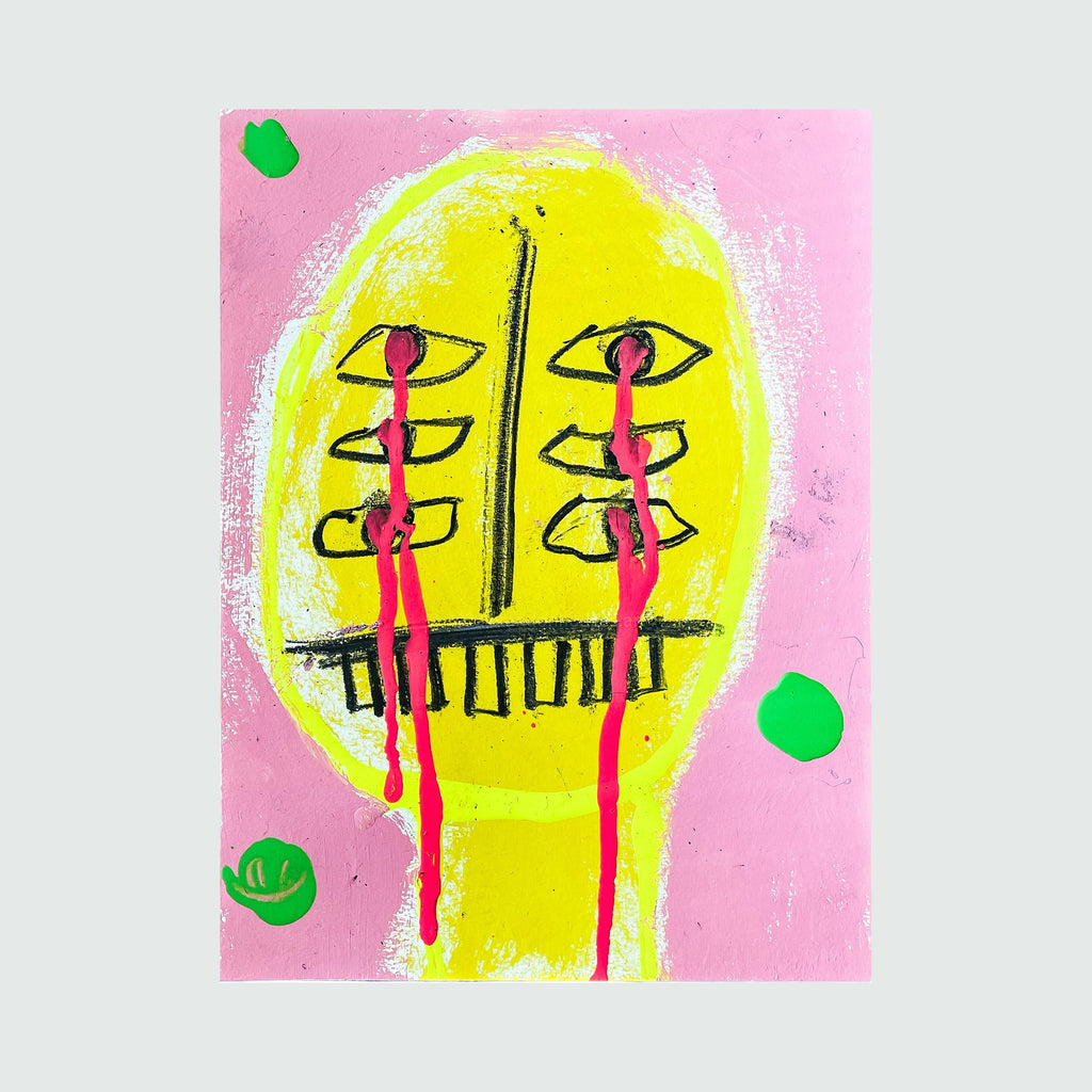 The artwork untitled (yellow face on pink paper), by Brandon Hodges